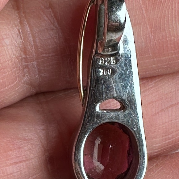 Modernist 925 Sterling Silver Elbaite Pink Tourmaline Pendant Artisan 18k Accent - Picture 2 of 10